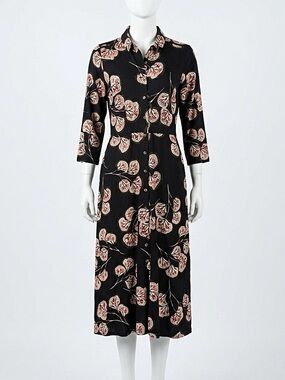 White Stuff Rua Midi Shirt Dress Grey Floral Organic Cotton Blend Pockets US 8